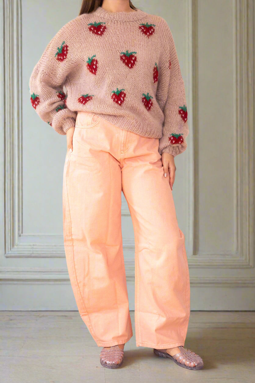 Strawberry mohair knitted jumper