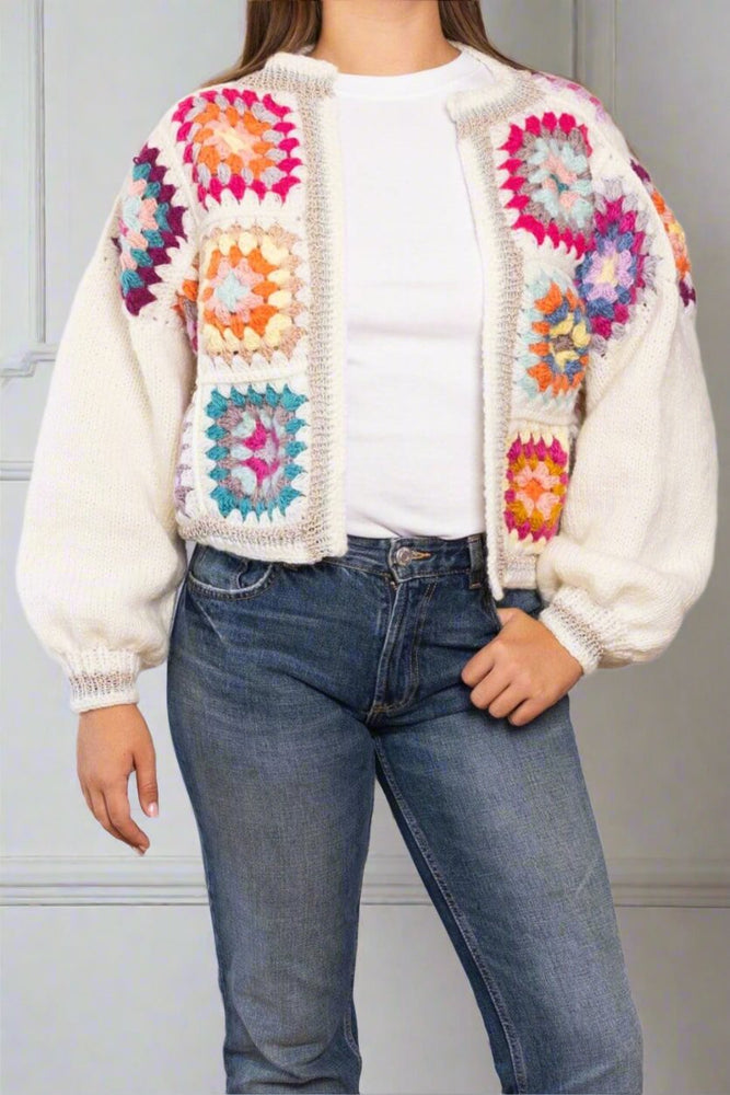 Handmade cardigan with crochet and lurex-Savoir