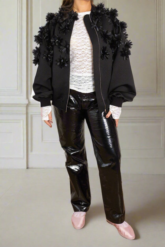 
                  
                    Camomile floral appliqué bomber jacket
                  
                