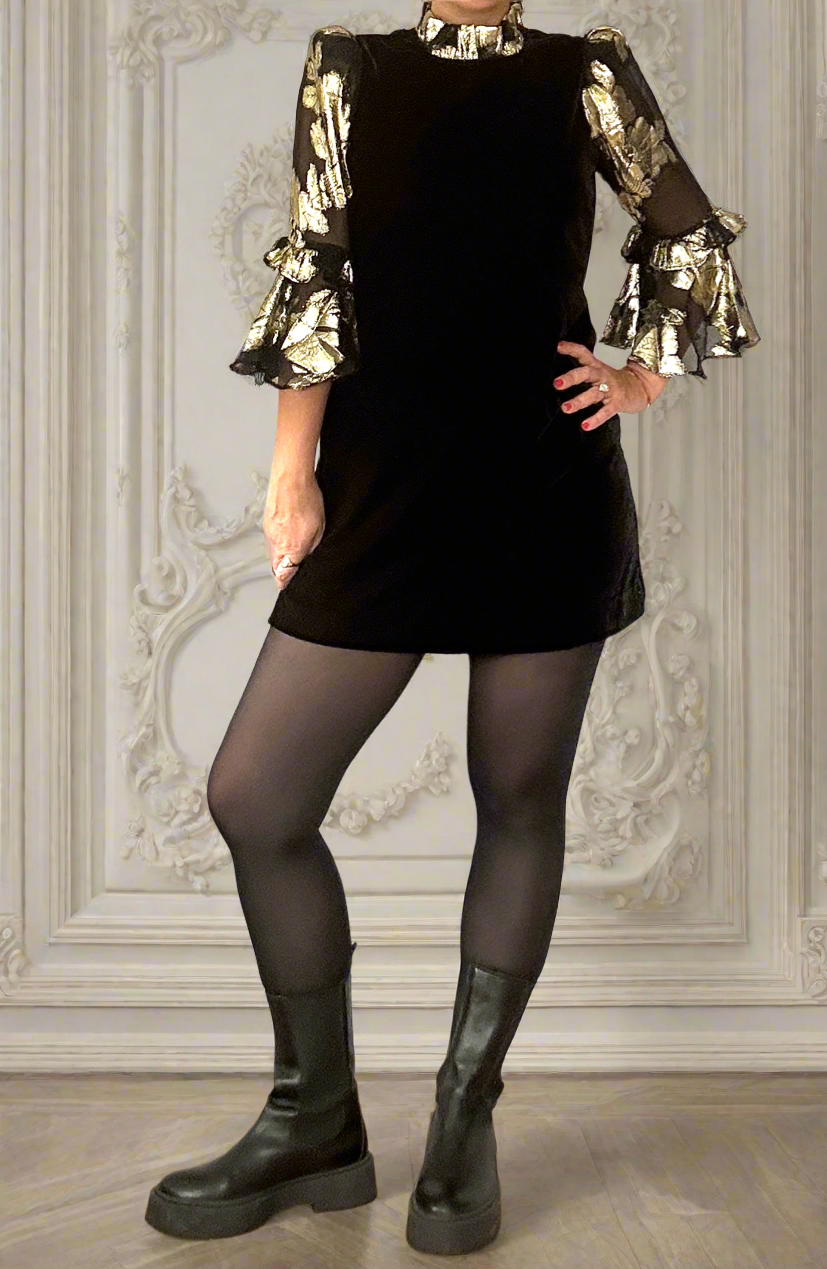 Merle velvet dress with brocade sleeves