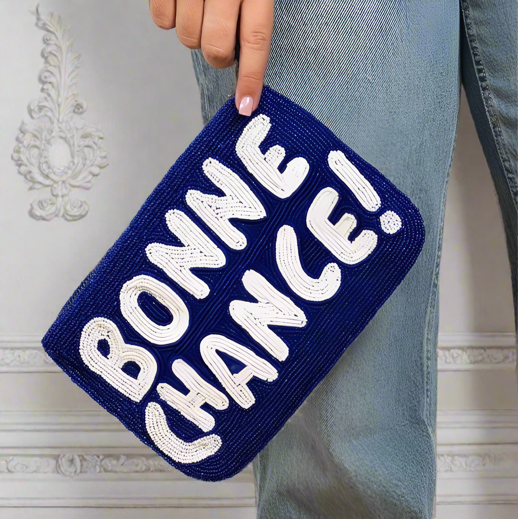 Bonne Chance beaded clutch