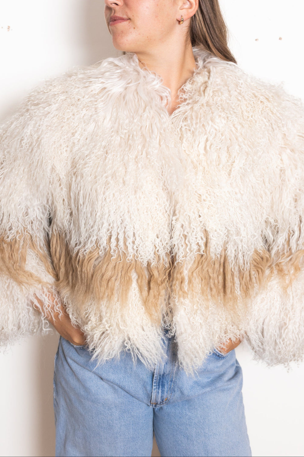 Georgina faux fur jacket oatmeal and tan