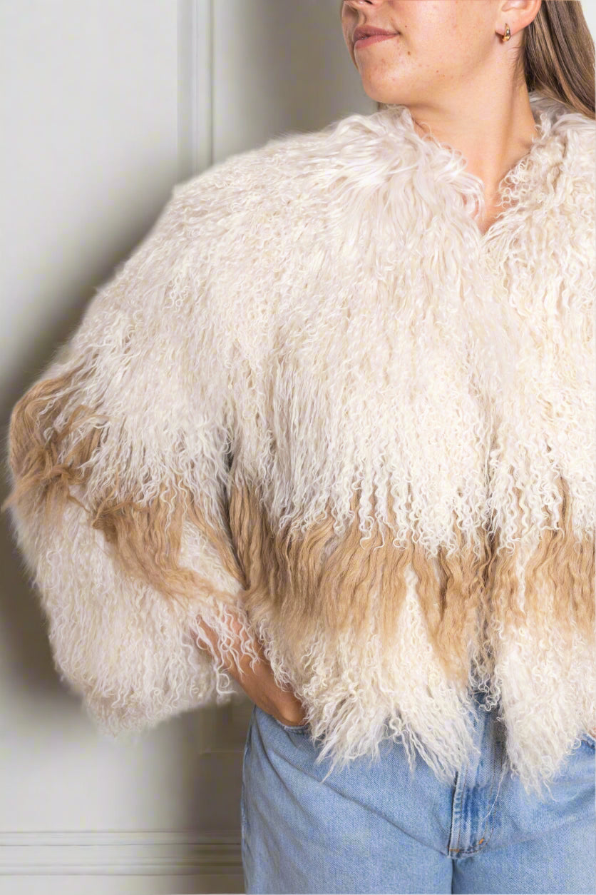 Georgina faux fur jacket oatmeal and tan