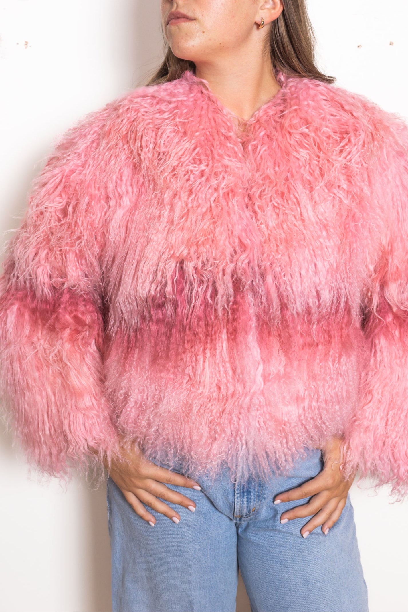 Georgina faux fur jacket in flamingo blush