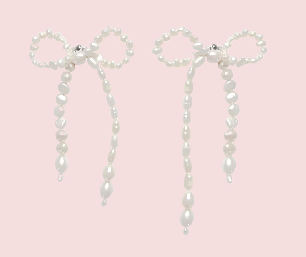 Dreams unwind pearl bow earrings
