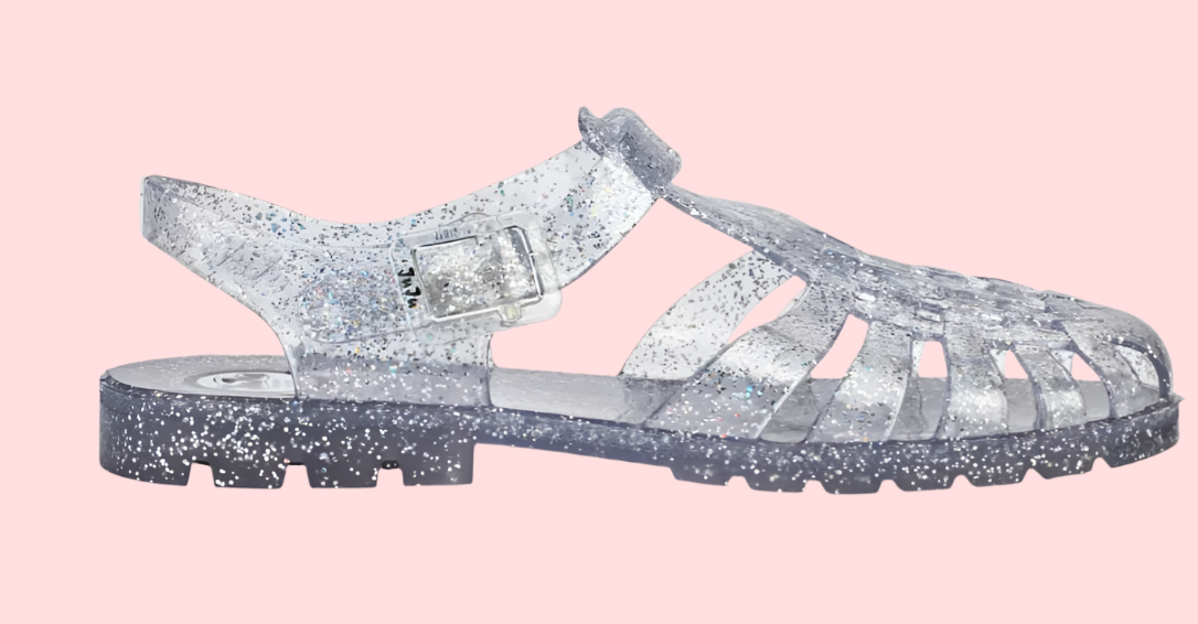 
                  
                    The Reilly jelly shoe in silver glitter
                  
                